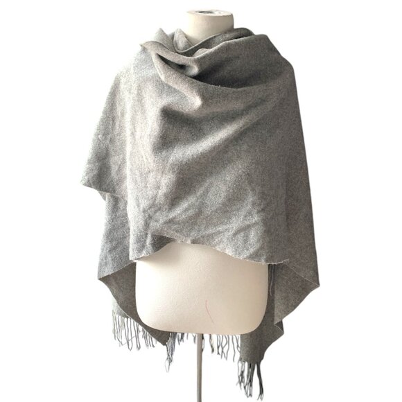 BABATON Grey Wool Fringed Poncho Wrap - Picture 5 of 8